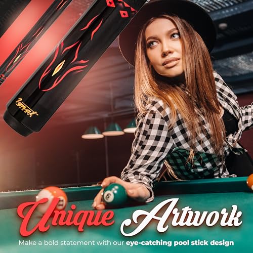 IgnatGames Professional Pool Cue Set – 58" 2-Piece Canadian Maple Stick with Low Deflection Shaft, Hard Case, Tip Maintenance Tool and Accessories - color: 18 oz. Red