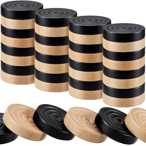 Sumind 48 Pcs Wooden Checkers Pieces 1.06 Inch Checker Pieces in Drawstring Storage Pouch Board Game with Stackable Ridge for Travel Office Backgammon Game(Black, Natural) - color: Black, Natural