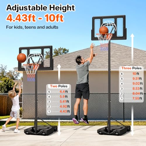 Yohood Basketball Hoop Outdoor 10ft Adjustable, Portable Basketball Hoop Goal System for Kids Youth and Adults in Backyard/Driveway/Indoor, 44 Inch Shatterproof Backboard and Larger Base - style: Black