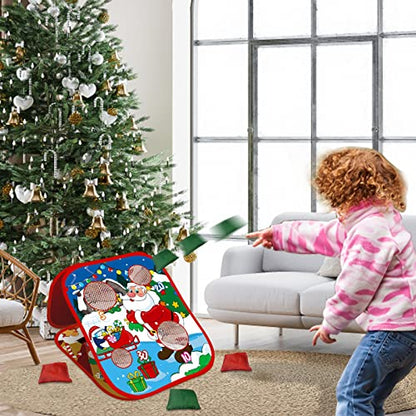 Christmas Party Games for Kids Adults Bean Bags Toss Game Double Side Collapsible Cornhole 8 Score Holes Christmas Toys Party Favors Supplies Carnival Yard Indoor Outdoor (6 Bean Bags)