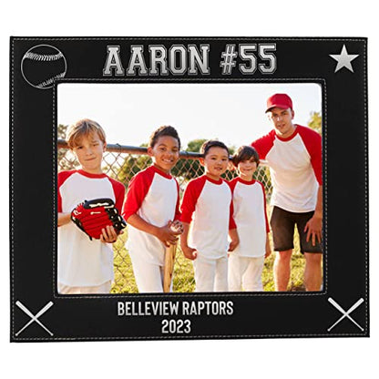 My Personal Memories Custom Monogrammed Baseball Sports Picture Frame Gifts - Personalized 4x6, 5x7, 8x10 Photo Frames for Athletes, Coaches, Teams, Kids, Awards (Black with Silver) - color: Black with Silver