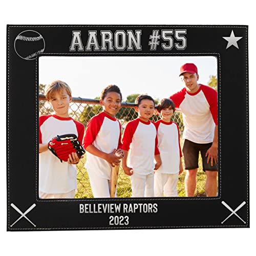 My Personal Memories Custom Monogrammed Baseball Sports Picture Frame Gifts - Personalized 4x6, 5x7, 8x10 Photo Frames for Athletes, Coaches, Teams, Kids, Awards (Black with Silver) - color: Black with Silver