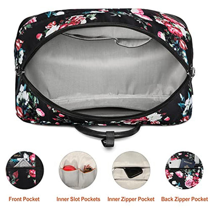 Weekender Bag for Women, Large Overnight Bag Canvas Travel Duffel Bag Carry On Tote with Shoe Compartment 21" 3Pcs Set - color: A15-black+black rose