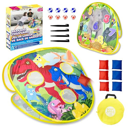 Grip Kids 2-in-1 Dinosaur & Animal Bean Bag Toss Game – Double-Sided 27" Target Board with 6 Bean Bags – Outdoor & Indoor Toy for Toddlers & Kids Ages 3-6 – Birthday Gift - Amazon Exclusive