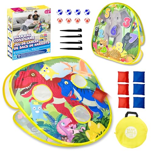 Grip Kids 2-in-1 Dinosaur & Animal Bean Bag Toss Game – Double-Sided 27" Target Board with 6 Bean Bags – Outdoor & Indoor Toy for Toddlers & Kids Ages 3-6 – Birthday Gift - Amazon Exclusive