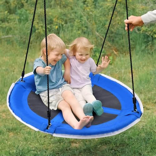 Trekassy 700lbs 40” Saucer Tree Swing with LED Lights for Kids Adults Outdoor 2 Tree Hanging Straps-Blue - color: Blue