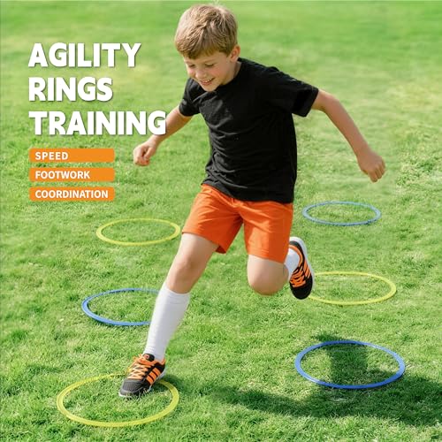 Hopscotch Rings, 1-Set – 10 Round Hoops (11-inch) + 15 Connectors, Agility Rings for Kids, Builds Gross Motor Skills, Preschool & Kindergarten PE, Indoor/Outdoor Playground Obstacle Course - style: 11" Hoop – 1 Set