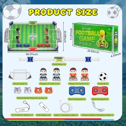 Cokzer Remote Control Soccer Games, Foosball Table Game for Kids with 4 Remotes, 3 Balls, LED Scoreboard, Lights & Sound, Rechargeable RC Soccer Board Game for 1-4 Players Ages 6+