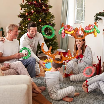 MGparty Christmas Inflatable Reindeer Antler Toss Games Xmas Ring Toss Game for Kids Teens Adults Indoor Outdoor Family Holiday Party Gifts - color: Brown-4 Pack