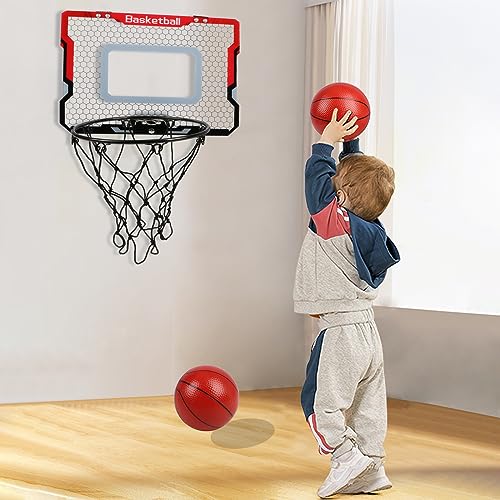 Indoor Basketball Hoop with 2 Balls & Complete Accessories, Over The Door & Mini Hoop for Kids & Adults