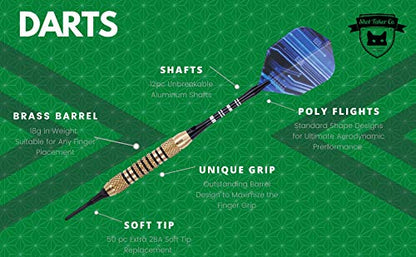 Professional Soft Tip Darts 12 PC Set | 12 Brass Barrels | 50 Extra Black 2BA Tips| 12 Aluminum Shafts | 16 Flights Standard Shape | Multi Tool | Carry Bottle - color: Gold Barrel-18g