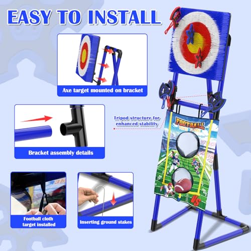 VATOS 2-in-1 Axe & Football Throwing Game Set, Bristle Axe Toss Target with 16 pcs Safe Darts, Portable Outdoor & Indoor Backyard Games for Teens and Adults, Lawn Carnival, Camping Party Toy Gift