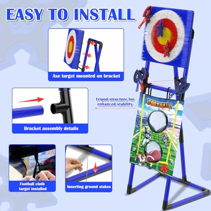 VATOS 2-in-1 Axe & Football Throwing Game Set, Bristle Axe Toss Target with 16 pcs Safe Darts, Portable Outdoor & Indoor Backyard Games for Teens and Adults, Lawn Carnival, Camping Party Toy Gift