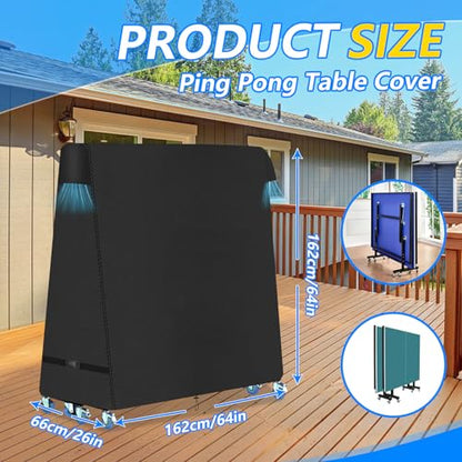 Ping Pong Table Cover,600D Heavy Duty Waterproof Table Tennis Table Protection Covers for Universal 9x5 FT Tables,All Weather,Black,65*27.5*72.8inch (Black, 162*66*162CM) - size: 162*66*162CM