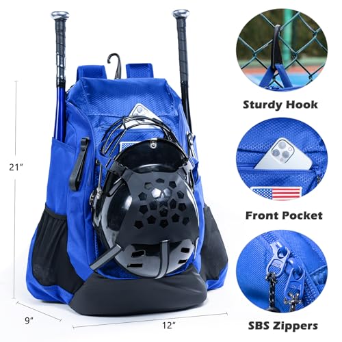 | Baseball Bag Softball Bat Bag, Double-layer Baseball Backpack Adult with Gear Klip To Hold Baseball Glove, Baseball Essential Gear, Youth Baseball Bag for Boys, Girls, Baseball Accessories - color: Blue