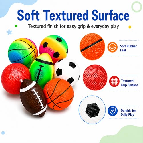 Soft Balls for Toddlers Kids 1-3 3-5, Easy to Grip 5" Small Balls 7 Pack, Mini Football Soccer Basketball Playgroundball - First Birthday Gift Baby Toys for Boys Girls - color: 7 Inflatable Balls 5"