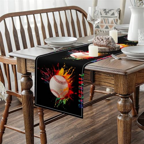 Erosebridal Baseball Table Runners,3D Graffiti Baseball Table Runner,Sports Game Rectangular Runner Tabletop Decor,White Orange Black,13x90 Inch - size: 13" X 90"
