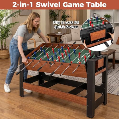 Goplus 2-in-1 Swivel Game Table, 54'' Full Size Foosball & Pool Combo Table for Adults, Indoor Outdoor Combination Arcade Table for Home Game Room Party