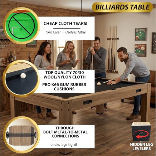 7ft Multi Game Table 4 in 1 Pool Table Ping Pong Table Air Hockey Combo Game Table Includes All Accessories for Game Room & Family - color: Natural Oak