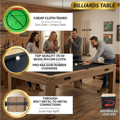 7ft Multi Game Table 4 in 1 Pool Table Ping Pong Table Air Hockey Combo Game Table Includes All Accessories for Game Room & Family - color: Natural Oak