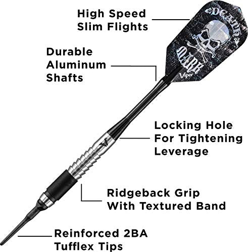 Viper Desperado 80% Tungsten Soft Tip Darts with Storage/Travel Case: Death Mark, 18 Grams - style: Fine Knurling