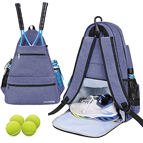 ACOSEN Tennis Bag Tennis Backpack - Large Tennis Bags for Women and Men to Hold Tennis Racket,Pickleball Paddles, Badminton Racquet, Squash Racquet,Balls and Other Accessories - color: Purple - B