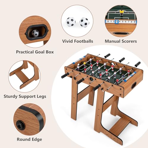 Goplus Folding Foosball Table, 27” Wooden Soccer Game Table with 2 Footballs & Score Keepers, Indoor Outdoor Portable Football Game Set for Adults, Arcades, Bars, Parties, Family Nights
