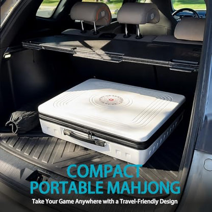 Portable Automatic Mahjong Table, Hand-held Mini-Mahjong, Automatic Mahjong, Foldable Mahjong Table w/American&Chinese -Style Magnetic Tiles, for Outdoor & Home Fun (White) - color: A-white&american and Chinese Mahjong Tiles