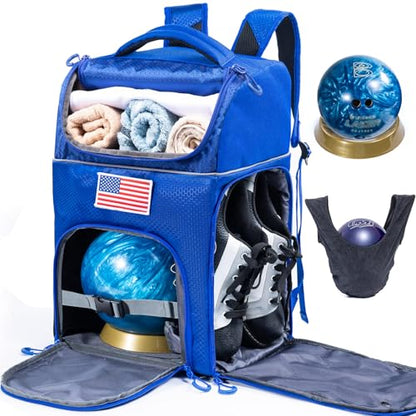 Bowling Ball Backpack with Cup Stand & Polisher Bag, Single Ball Bowling Bag with Separate Shoe Compartment