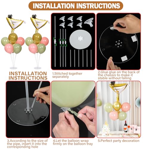 Martini Birthday Party Balloons Stand Kit 2 Sets With 2 Martini Glass Ball Foil Balloons Centerpiece for Tables for Women Girls Birthday Baby Bridal Shower Bachelorette Wedding Decorations - style: Martini