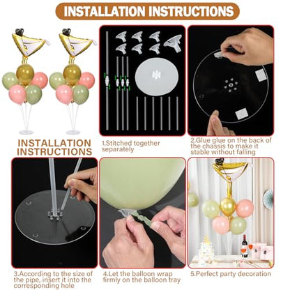 Martini Birthday Party Balloons Stand Kit 2 Sets With 2 Martini Glass Ball Foil Balloons Centerpiece for Tables for Women Girls Birthday Baby Bridal Shower Bachelorette Wedding Decorations - style: Martini