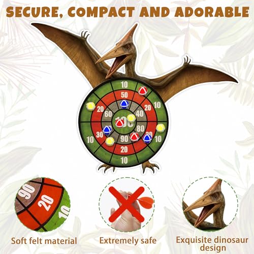 Pterosaur Dinosaur Themed Toss Game Banner with 12 Sticky Balls, 30” Large Dino Dart Board for Indoor Outdoor Games Birthday Party Supplies