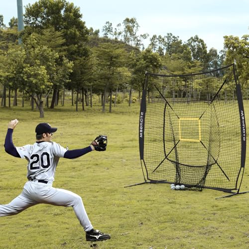 Storgem Baseball and Softball Practice Net 7×7ft Portable Hitting Pitching Batting Training Net Baseball Backstop Net with Batting Tee and Strike Zone and Bow Frame - color: Black