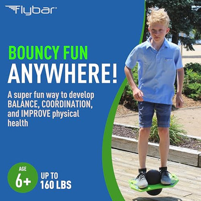 Flybar LED Pogo Trick Ball for Kids Balance Bounce Board w/Anti-Slip Deck - color: Trickboard - Green Mean