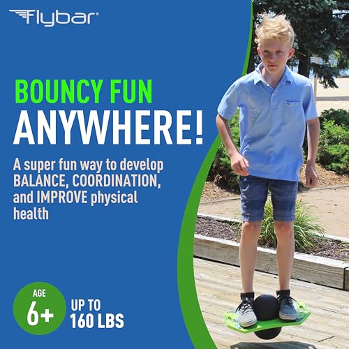 Flybar LED Pogo Trick Ball for Kids Balance Bounce Board w/Anti-Slip Deck - color: Trickboard - Green Mean