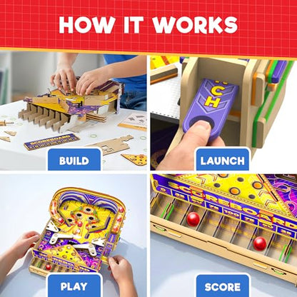 Doctor Jupiter Pinball Machine STEM Kit for Kids Ages 8+ | Birthday Gift Ideas for Boys & Girls | Build Your Own Mega Pinball Arcade Game for 8, 9, 10, 11, 12, 13, 14 Years Olds