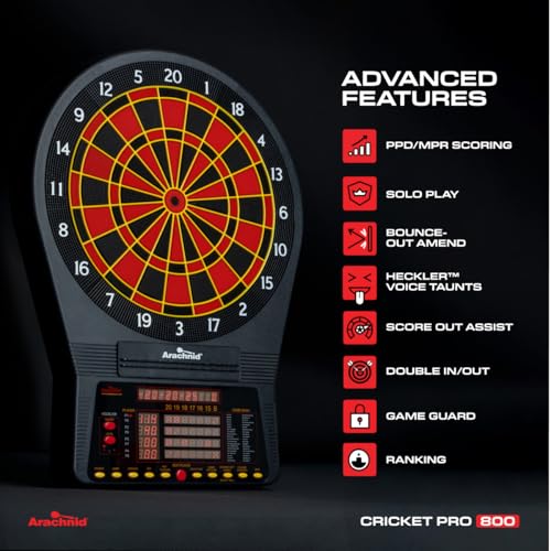 Arachnid Cricket Pro Tournament-Quality Electronic Dartboard up to 40 Games and 315 Variations (Including Popular Cricket Modes) - style: Pro 800