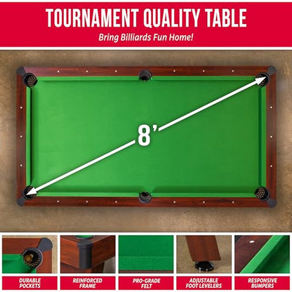 GoSports 7 and 8 ft Pool Tables with Wood Finish - Gray, Black, or Green Felt - Billiards Game Room Table for Adults & Family - Accessories Not Included - style: 8 ft Green