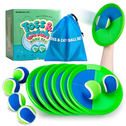 Upgraded Toss and Catch Ball Game Set, Beach Pool Toys Outdoor Games for Kids Toys, Outside Family Lawn Yard Games, for Boys Girls 3 4 5 6 7 8 9 10 11 12 Years Old - color: Blue Green, size: 6 Paddles 6 Balls