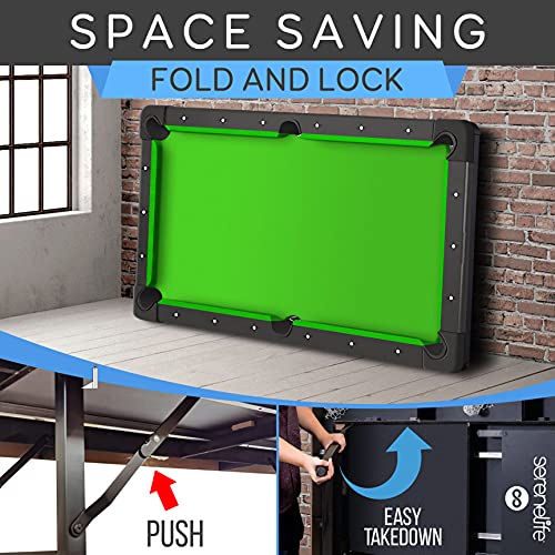 6-Ft Folding Pool Table - 76 Inch Foldable Billiard Game Table for Kids and Adults w/Accessories, Includes 2 Cues, Brush, Ball Triangle & 2 Chalk - SLPLTB76 (SLPLTB76.5)