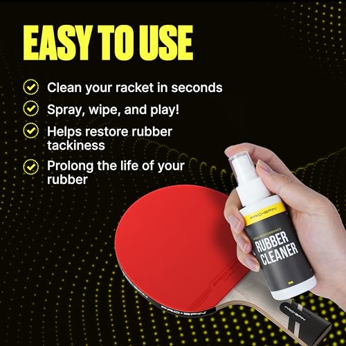 PRO-SPIN Table Tennis Rubber Cleaning Kit - Ping Pong Paddle Cleaner | 200ml Rubber Cleaner & Sponge Included | Eliminate Dirt & Dust | Optimal Spin & Control | Preserve Rubber
