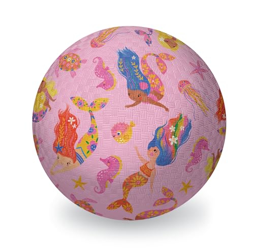 Crocodile Creek Playground Ball - Durable Rubber Ball for Kids Ages 3 and Up - Bouncy Inflatable Ball for Kickball, Indoor Games, and Outdoor Sports - PVC-Free - color: Mermaid, size: 7 Inch
