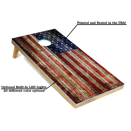 Tailgating Pros Cornhole Boards - 4'x2' Regulation Boards w/Carrying Case, Score Keeper, & Set of 8 Corn Filled Bags w/Tote - size: 4'x2' Boards, style: Rustic Flag