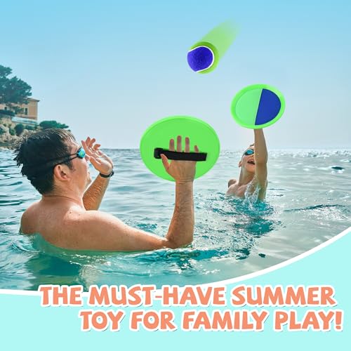 Toss and Catch Ball Set Beach Toys for Kids Outdoor Toys and Yard Games for Boys and Girls Improves Focus Great for Exercise Fun Easter Christmas Birthday Gift Idea (Green)