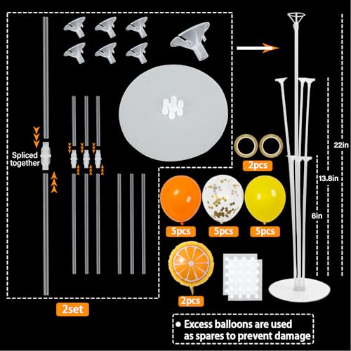 Little Cutie Fruit Party Balloons Stand Kit 2 Sets With 2 Orange Slice Foil Balloons Orange Yellow Gold Confetti Balloon Centerpiece for Tables for Birthday Party Little Cutie Baby Shower Decorations - style: Orange