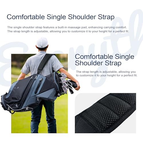 uniHimal 14-Way Golf Cart Bag with Organizer Divider & Rain Cover - color: Black-Foggy Blue