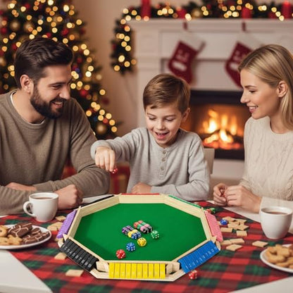 Wooden Shut The Box Game 8 Player, Shut The Box-Wooden Dice Board Game, Creative Play Essential with Colorful Board and 16 Dices Accessories for Enhancing Role Playing Activities Interactive Play