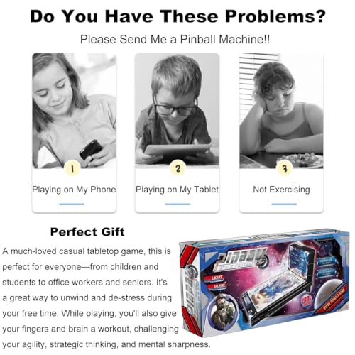 Mini Pinball Game Machine, Electronic Desktop Ball Shooting Toy with Light and Sound Effects, Digital-Counter, Arcade Alley Games for Kids and Adults, Pinball Gifts