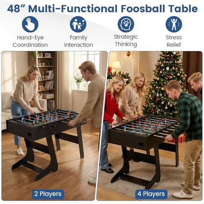 Goplus Folding Foosball Table, 48'' Full Competition Size Freestanding Soccer Game Table with 22 Players, 2 Balls, Space-Saving Foldable Arcade Table for Adults Family Game Night - color: Black