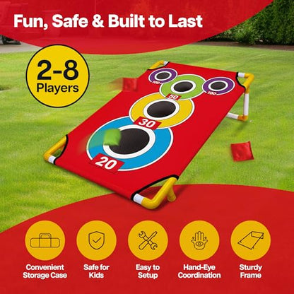 Cornhole Board with 21+ Games, 8 Bean Bags - Arcade Style Corn Hole Games for Adults and Kids, Portable Outdoor Yard Games for Kids & Family, Beach, Camping and Parties, 24x36